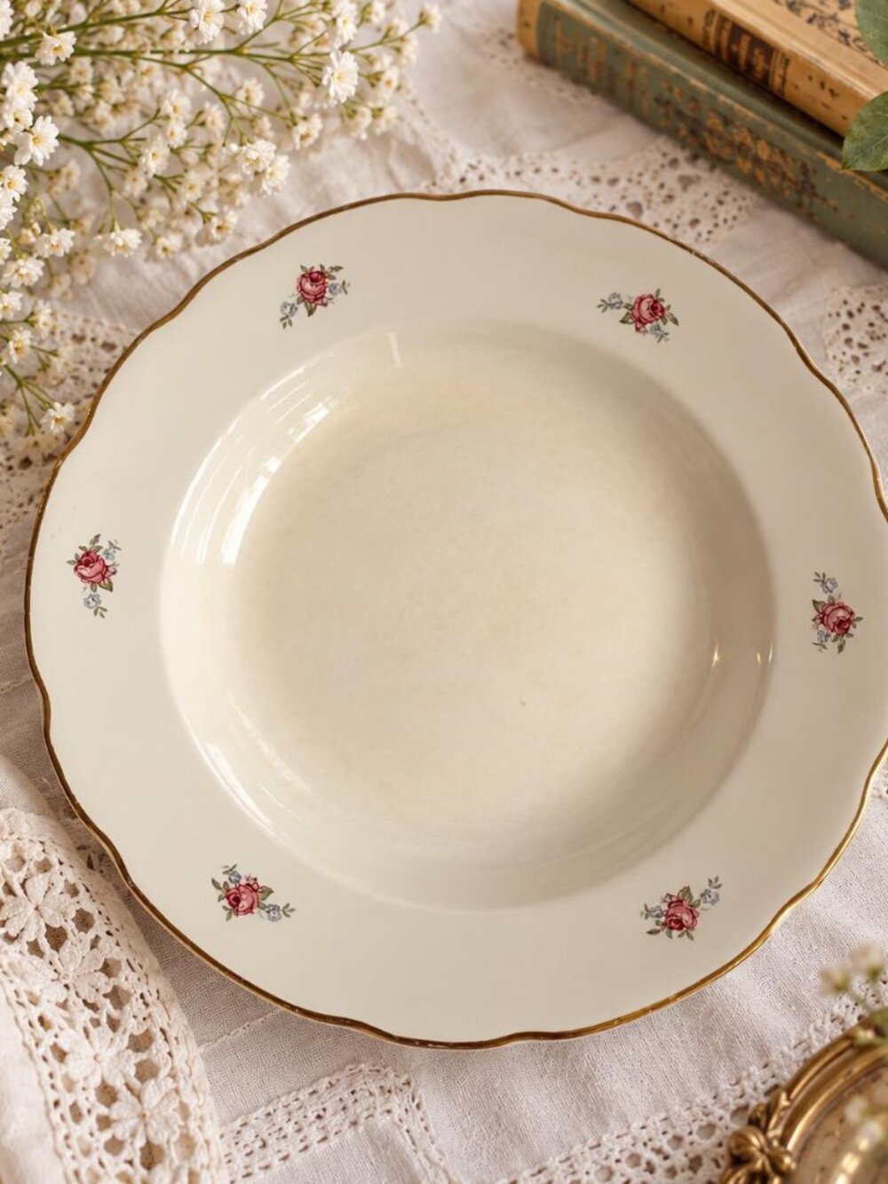 Vintage Richard Ginori Plates Set | Pink Rose Floral Gold Trim (Set of 2)